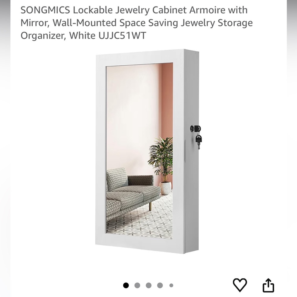SONGMICS | White Wall-Mounted Lockable Mirror Jewellery Cabinet